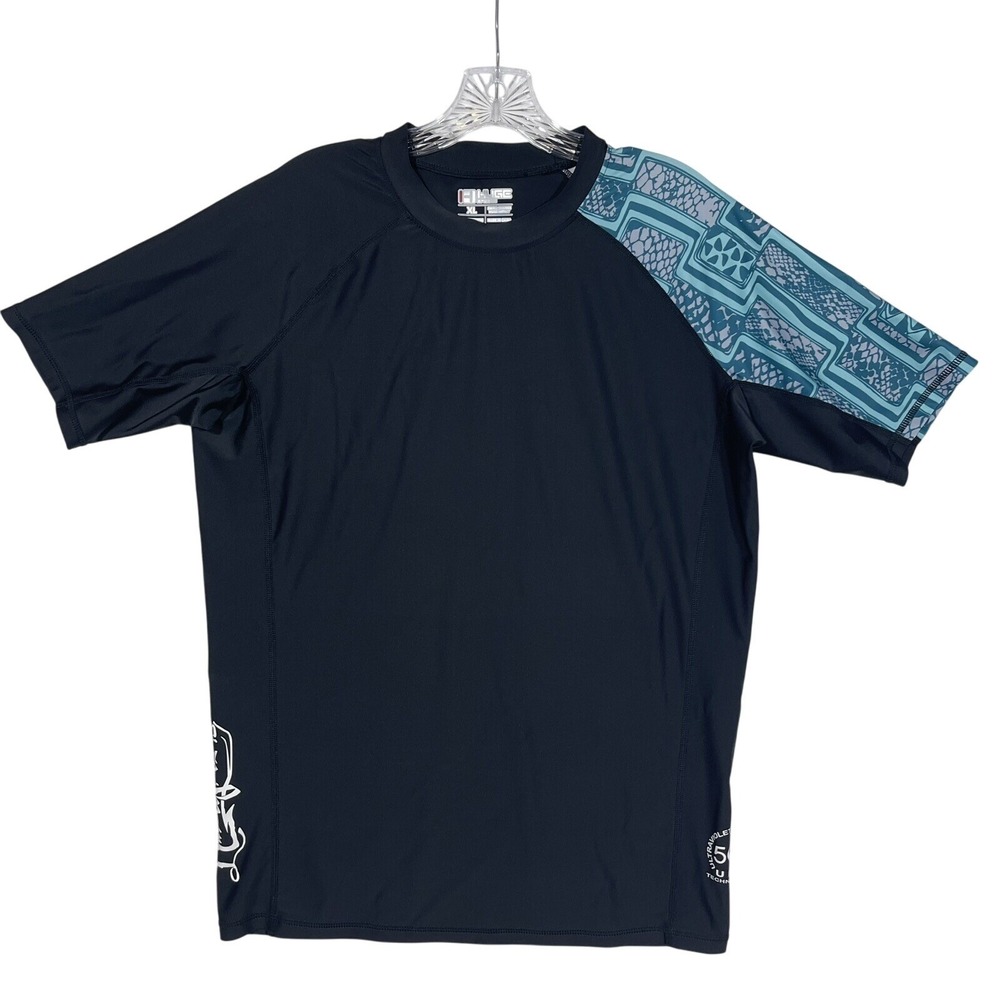 Huge Sports Rash Guard Mens XL Black Short Sleeve Compression UPF 50+ Swim Shirt